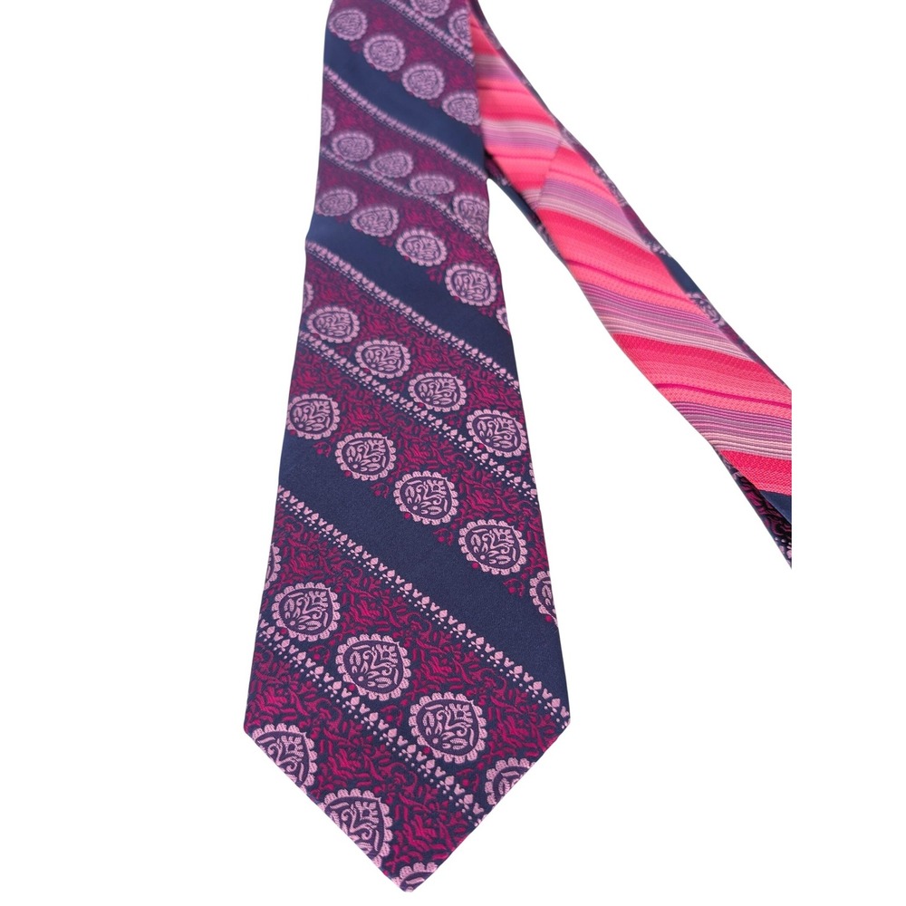 Robert‎ Graham Necktie Mens Purple Pink Navy Medallion Silk Jacquard Luxury Prep